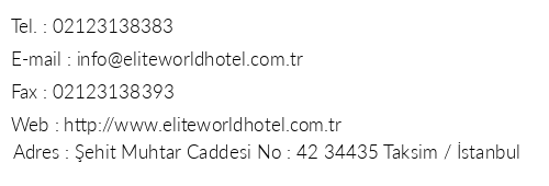 Elite World stanbul Hotel telefon numaralar, faks, e-mail, posta adresi ve iletiim bilgileri